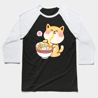 Kawaii Cute Shiba Inu Eating Ramen Anime Baseball T-Shirt